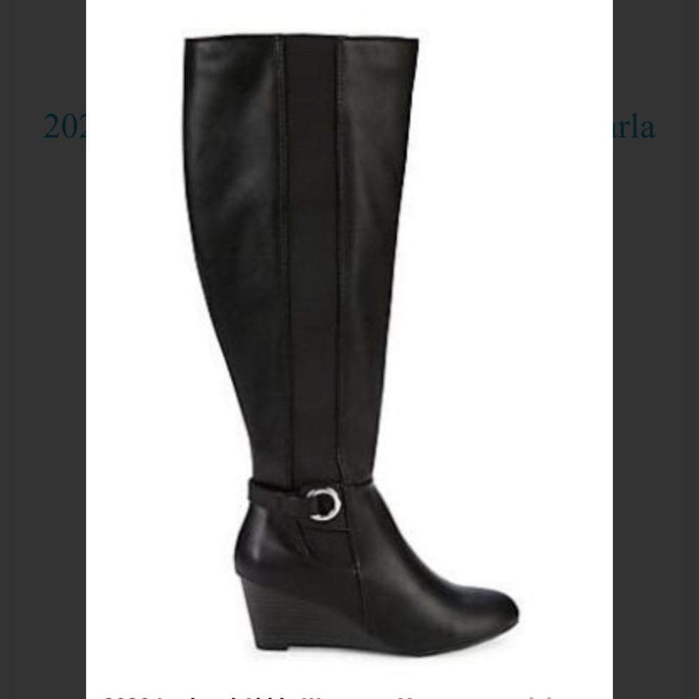NWOB Lexi & Abbie Marla Ring Strap Wedge Boots Black Size 6 Faux Leather